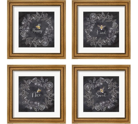 Bee Sentiment Wreath Black 4 Piece Framed Art Print Set by Cynthia Coulter