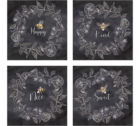 Bee Sentiment Wreath Black 4 Piece Art Print Set by Cynthia Coulter