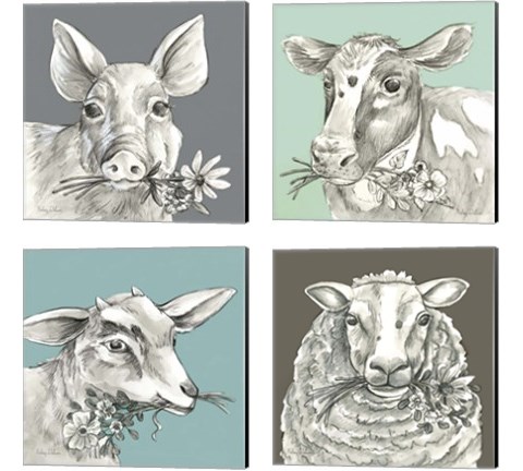 Whimsical Farm Animal 4 Piece Canvas Print Set by Kelsey Wilson