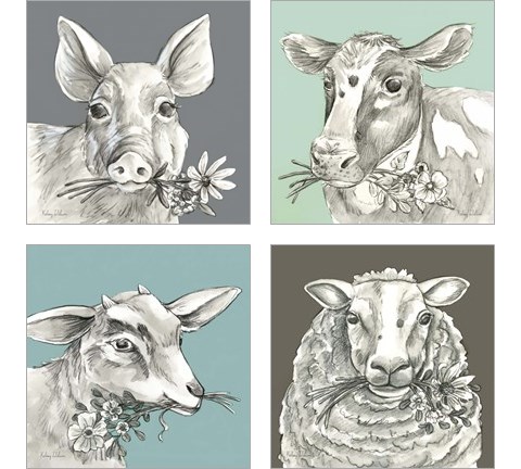 Whimsical Farm Animal 4 Piece Art Print Set by Kelsey Wilson