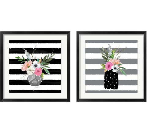 Floral Stripes 2 Piece Framed Art Print Set by Valerie Wieners