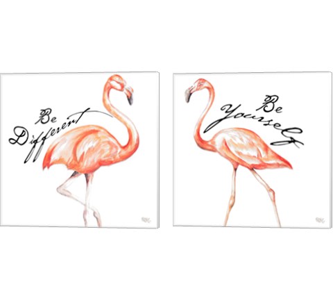 Be Different Flamingo 2 Piece Canvas Print Set by Tiffany Hakimipour