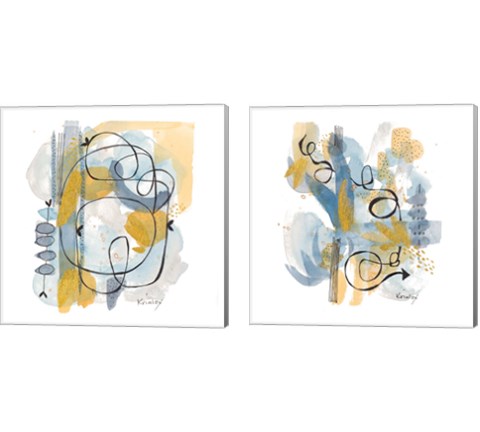 Dreaming In Gold And Blue 2 Piece Canvas Print Set by Krinlox