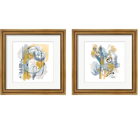 Dreaming In Gold And Blue 2 Piece Framed Art Print Set by Krinlox