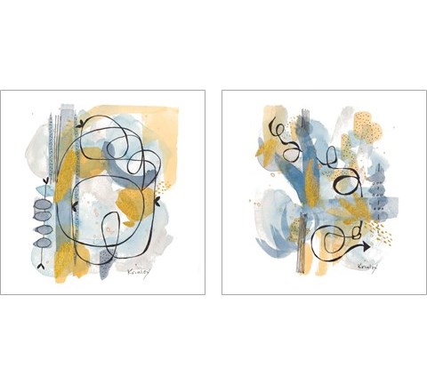 Dreaming In Gold And Blue 2 Piece Art Print Set by Krinlox