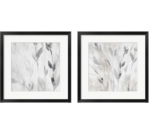 Gray Misty Leaves Square 2 Piece Framed Art Print Set by Lanie Loreth