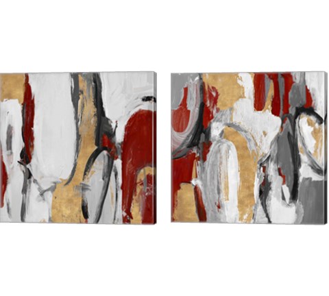 Red and Gold City Symphony 2 Piece Canvas Print Set by Lanie Loreth