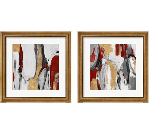 Red and Gold City Symphony 2 Piece Framed Art Print Set by Lanie Loreth