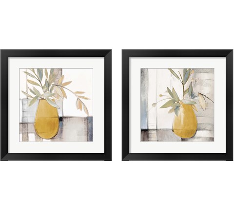Golden Afternoon Bamboo Leaves 2 Piece Framed Art Print Set by Lanie Loreth