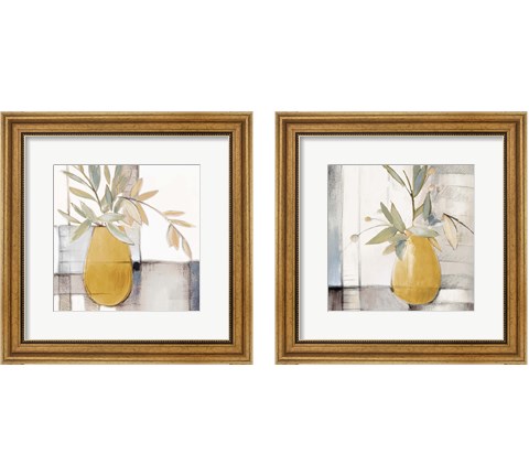 Golden Afternoon Bamboo Leaves 2 Piece Framed Art Print Set by Lanie Loreth