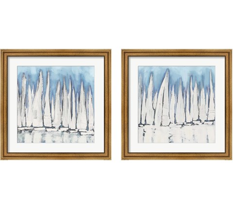 White Sailboat Crowd 2 Piece Framed Art Print Set by Dan Meneely