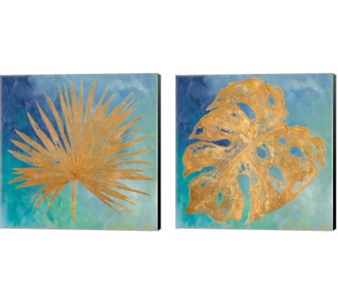 Teal Gold Leaf Palm 2 Piece Canvas Print Set by Patricia Pinto