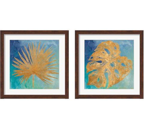 Teal Gold Leaf Palm 2 Piece Framed Art Print Set by Patricia Pinto