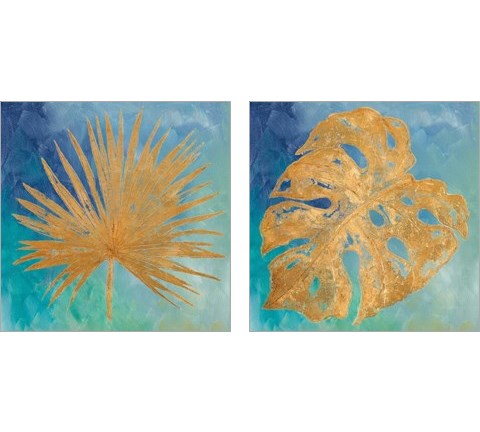 Teal Gold Leaf Palm 2 Piece Art Print Set by Patricia Pinto