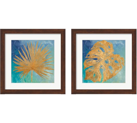 Teal Gold Leaf Palm 2 Piece Framed Art Print Set by Patricia Pinto