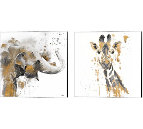 Safari Animal with GoldSeries 2 Piece Canvas Print Set by Patricia Pinto