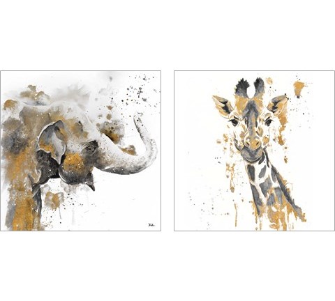 Safari Animal with GoldSeries 2 Piece Art Print Set by Patricia Pinto