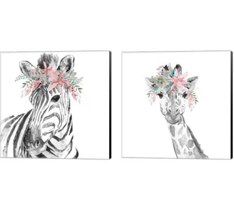 Safari Animal with Flower Crown 2 Piece Canvas Print Set by Patricia Pinto
