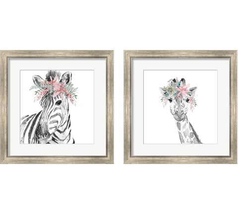 Safari Animal with Flower Crown 2 Piece Framed Art Print Set by Patricia Pinto