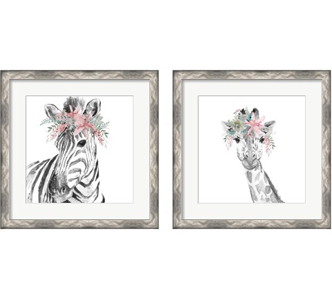 Safari Animal with Flower Crown 2 Piece Framed Art Print Set by Patricia Pinto