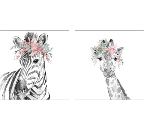 Safari Animal with Flower Crown 2 Piece Art Print Set by Patricia Pinto