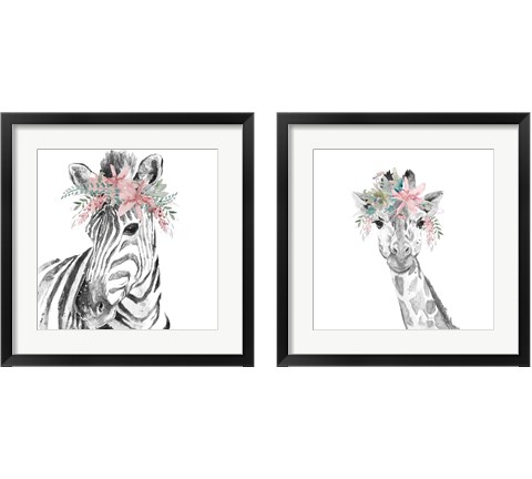 Safari Animal with Flower Crown 2 Piece Framed Art Print Set by Patricia Pinto