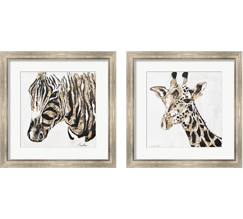 Speckled Gold Giraffe & Zebra 2 Piece Framed Art Print Set by Gina Ritter