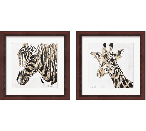 Speckled Gold Giraffe & Zebra 2 Piece Framed Art Print Set by Gina Ritter