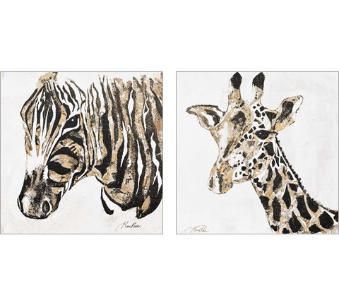 Speckled Gold Giraffe & Zebra 2 Piece Art Print Set by Gina Ritter