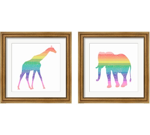 Rainbow Giraffe & Elephant 2 Piece Framed Art Print Set by SD Graphics Studio