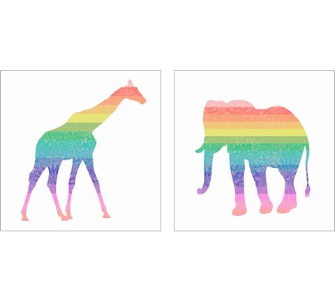 Rainbow Giraffe & Elephant 2 Piece Art Print Set by SD Graphics Studio