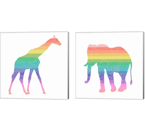Rainbow Giraffe & Elephant 2 Piece Canvas Print Set by SD Graphics Studio