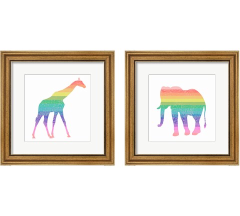 Rainbow Giraffe & Elephant 2 Piece Framed Art Print Set by SD Graphics Studio