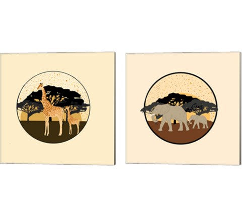 Elephants & Giraffes 2 Piece Canvas Print Set by Ashley Singleton