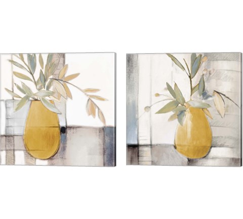 Golden Afternoon Bamboo Leaves 2 Piece Canvas Print Set by Lanie Loreth