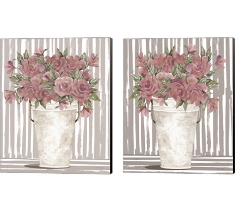 Pink Posies 2 Piece Canvas Print Set by Cindy Jacobs
