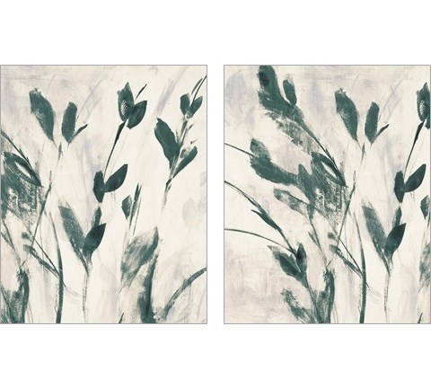 Green Misty Leaves 2 Piece Art Print Set by Lanie Loreth