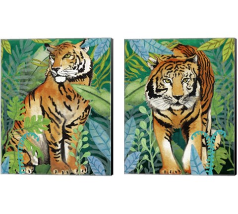 Tiger In The Jungle 2 Piece Canvas Print Set by Elizabeth Medley