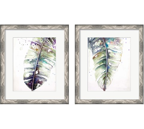 Watercolor Plantain Leaves with Purple 2 Piece Framed Art Print Set by Patricia Pinto