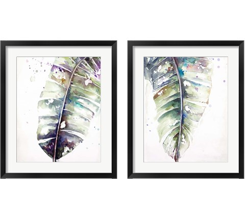 Watercolor Plantain Leaves with Purple 2 Piece Framed Art Print Set by Patricia Pinto