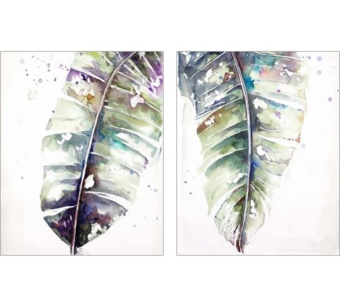 Watercolor Plantain Leaves with Purple 2 Piece Art Print Set by Patricia Pinto