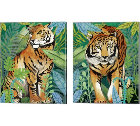 Tiger In The Jungle 2 Piece Canvas Print Set by Elizabeth Medley