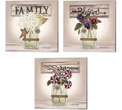 Floral Word 3 Piece Canvas Print Set by Linda Spivey