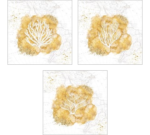 Golden Coral 3 Piece Art Print Set by Jennifer Pugh