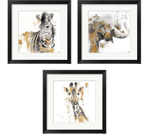 Safari Animal with GoldSeries 3 Piece Framed Art Print Set by Patricia Pinto