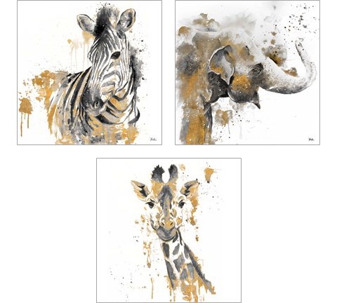 Safari Animal with GoldSeries 3 Piece Art Print Set by Patricia Pinto