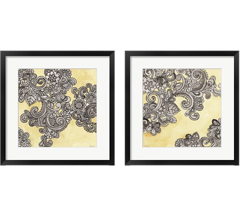 Yellow--Gray Pattern 2 Piece Framed Art Print Set by Stellar Design Studio