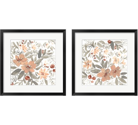 Peach & Rust Blooms 2 Piece Framed Art Print Set by Jennifer Goldberger