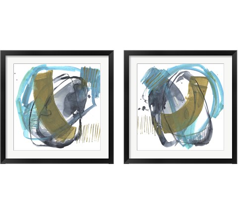 Olive & Blue Gesture 2 Piece Framed Art Print Set by Jennifer Goldberger