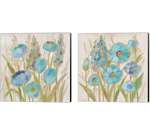 Opalescent Floral Blue 2 Piece Canvas Print Set by Silvia Vassileva